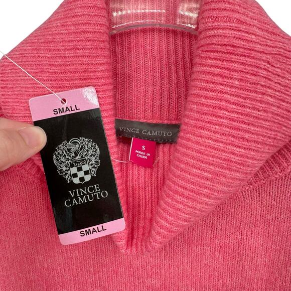 Vince Camuto NWT Bright Pink Plush Knit Oversized Long Sleeve Turtleneck Sweater - Picture 12 of 15